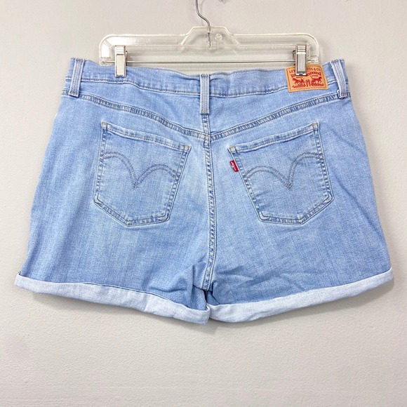 Levis Mid Length Shorts Size 33 Light Wash Denim Mid Rise Raw Hem Casual Cutoffs - Picture 4 of 11